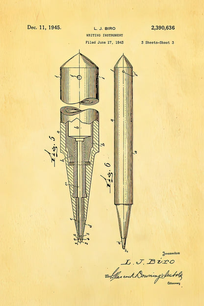 Biro Ballpoint Pen Patent Art Print | 1945 Design | RedKalion