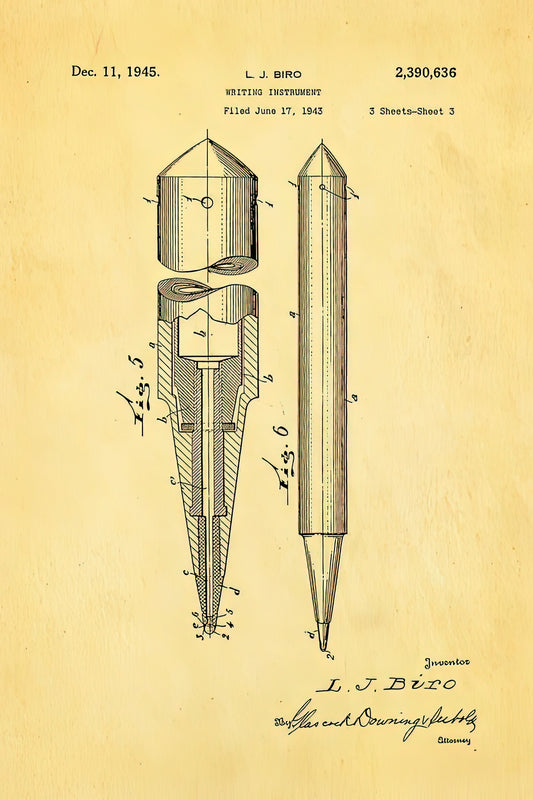 Biro Ballpoint Pen Patent Art Print | 1945 Design | RedKalion