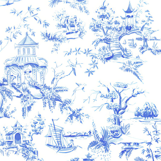 Chinoiserie Print of a Blue Pagoda | Fine Art Print | RedKalion