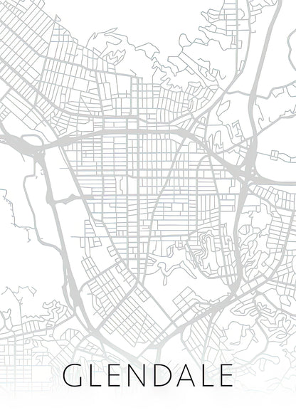 Glendale CA Map Art Print | Minimalist Black & White City Street Series | RedKalion