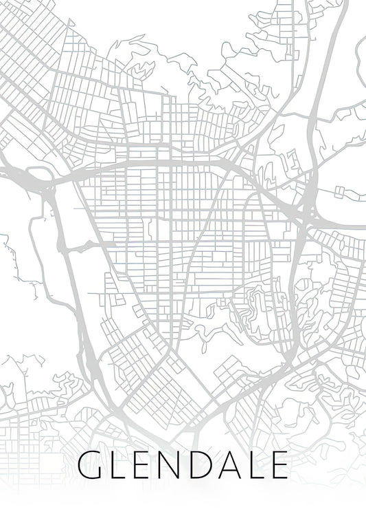 Glendale CA Map Art Print | Minimalist Black & White City Street Series | RedKalion