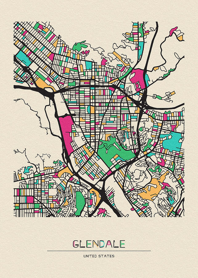 Glendale CA Map Art Print | Vintage Cartography & City Plan | RedKalion