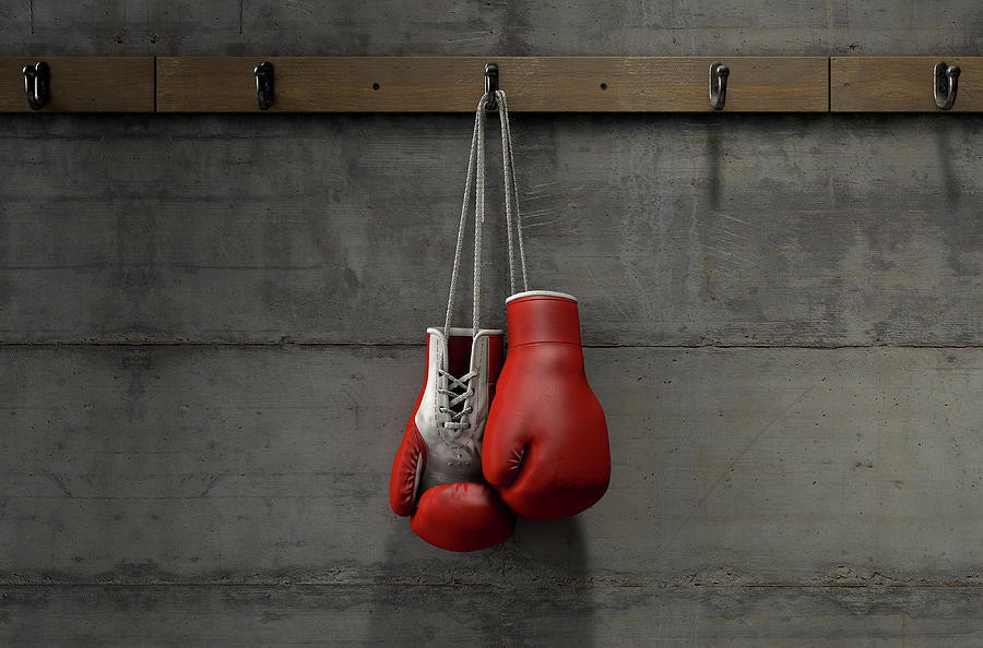 Hanging Boxing Gloves Art Print | Boxing Gloves Hanging in Change Room #3 | RedKalion