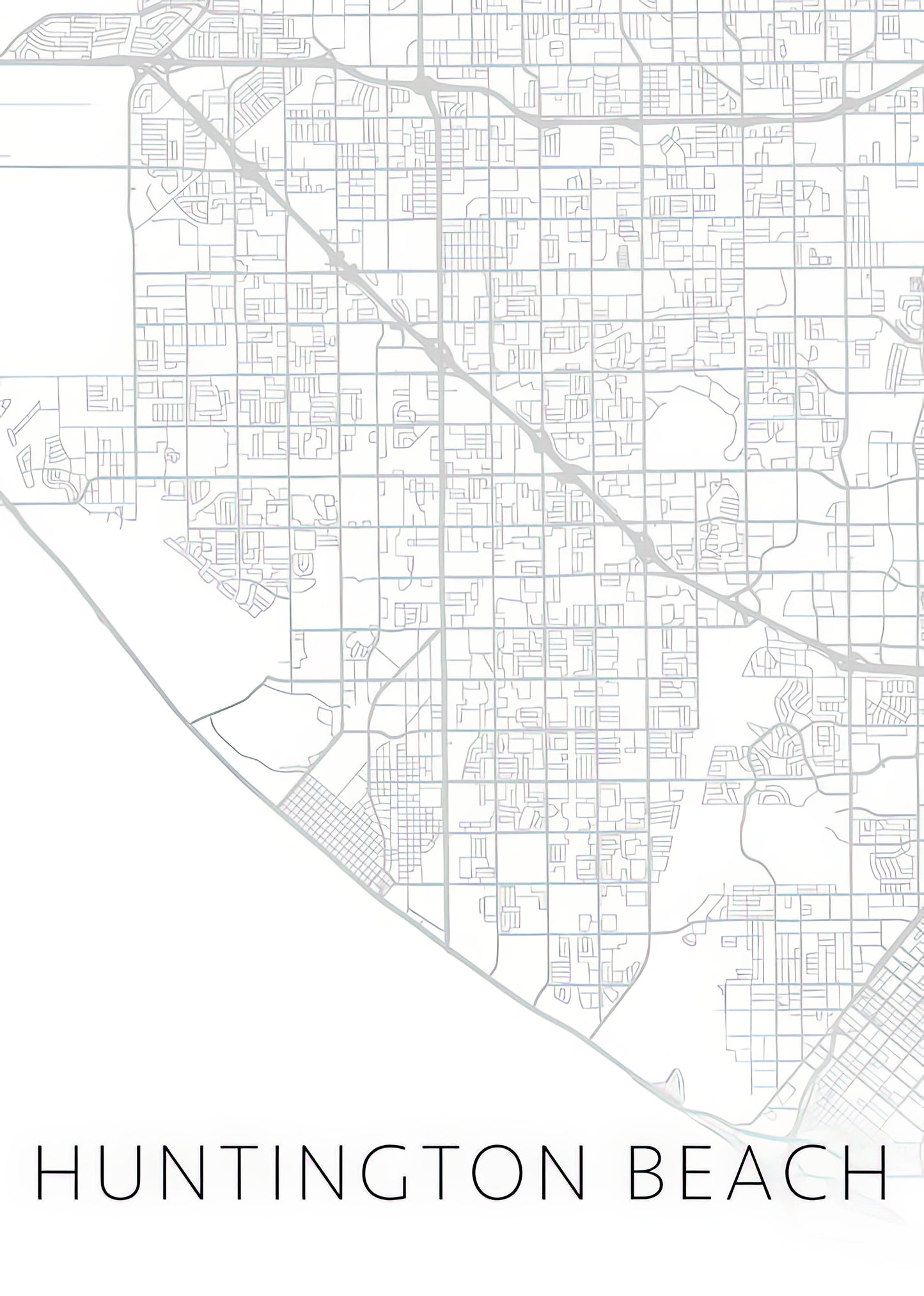 Huntington Beach California City Street Map | Minimalist Art Print | RedKalion