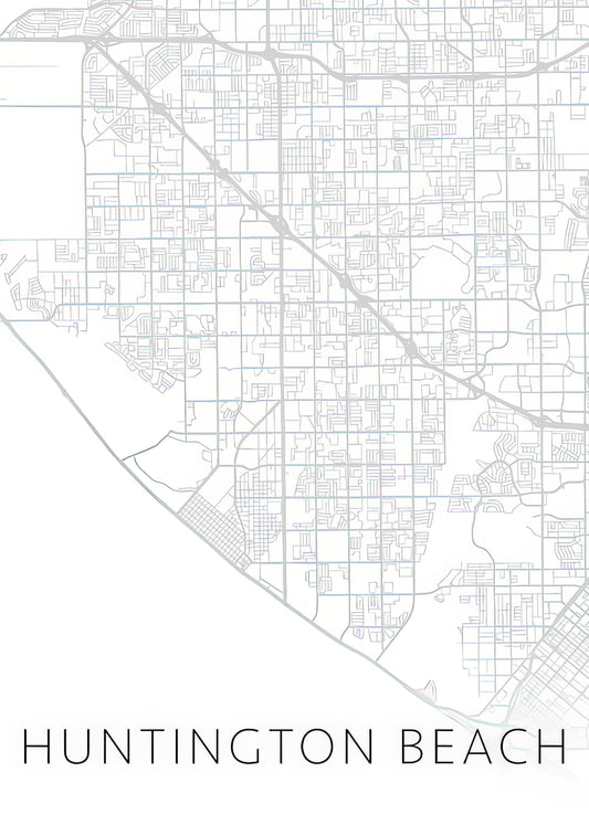 Huntington Beach California City Street Map | Minimalist Art Print | RedKalion