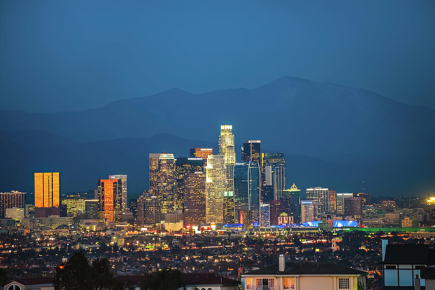 Los Angeles California Skyline at Night Art Print | RedKalion