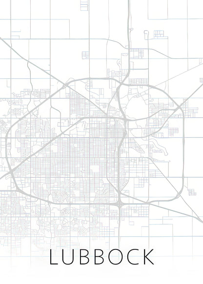 Lubbock Texas Map Art Print | Black & White Street Series | RedKalion