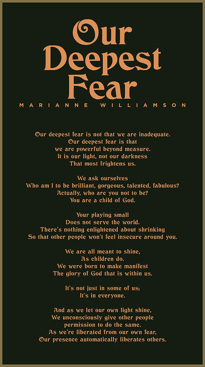 Our Deepest Fear Poem by Marianne Williamson - Fine Art Print | RedKalion