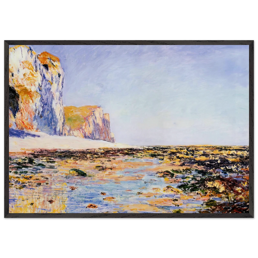 Beach and Cliffs at Pourville Morning Effect - claude monet 70x100 cm / 28x40 inches Framed Art Print – Black Wooden Frame
