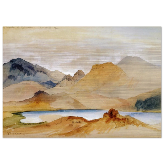 Cinnabar Mountain, Yellowstone River watercolour - Thomas Moran Brushed Aluminum Print - 70x100 cm / 28x40 inches | Thomas Moran Aluminum Print | Thomas Moran Prints