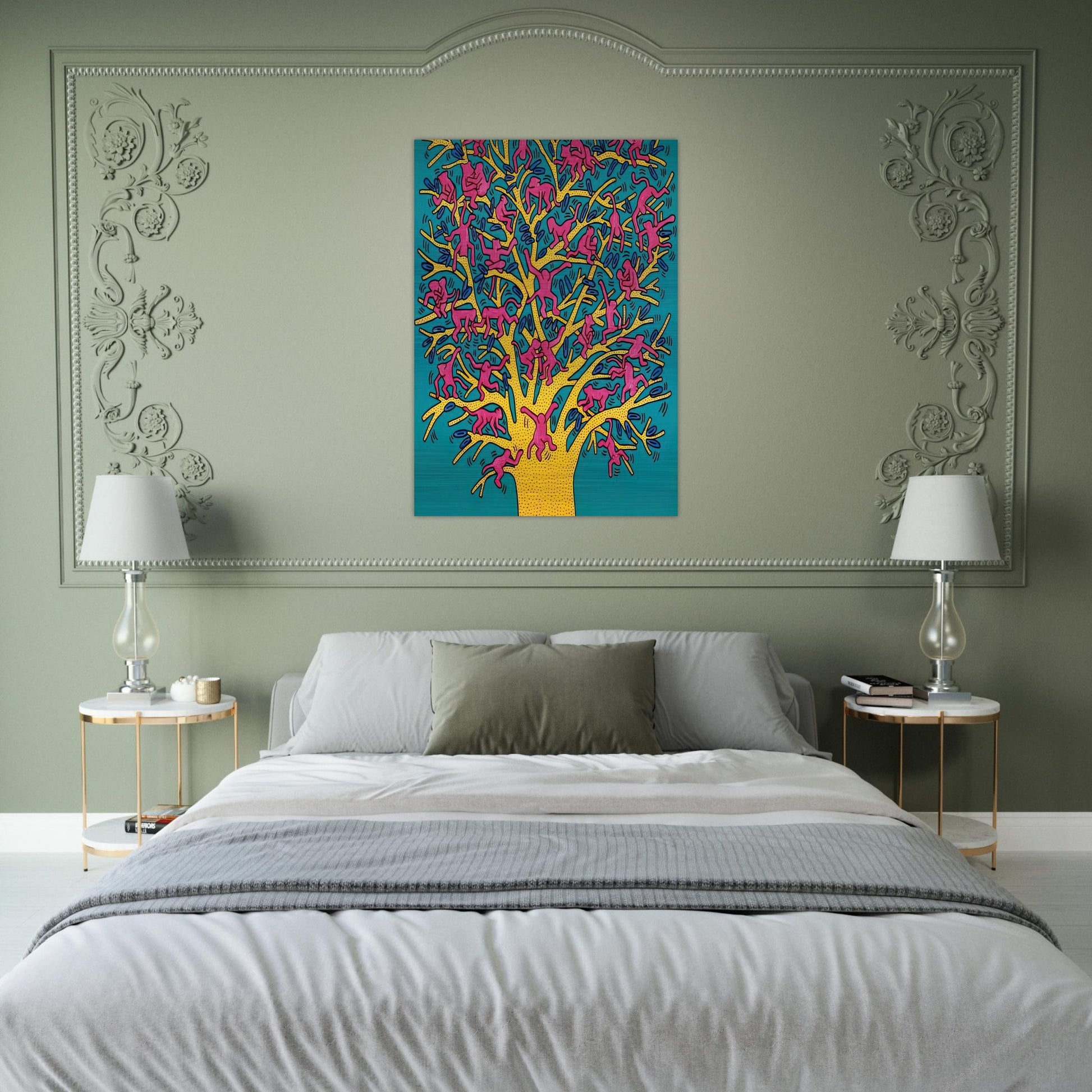 THE TREE OF MONKEYS - Keith Haring Brushed Aluminum Print - 70x100 cm / 28x40 inches | Keith Haring Aluminum Print | Keith Haring Prints