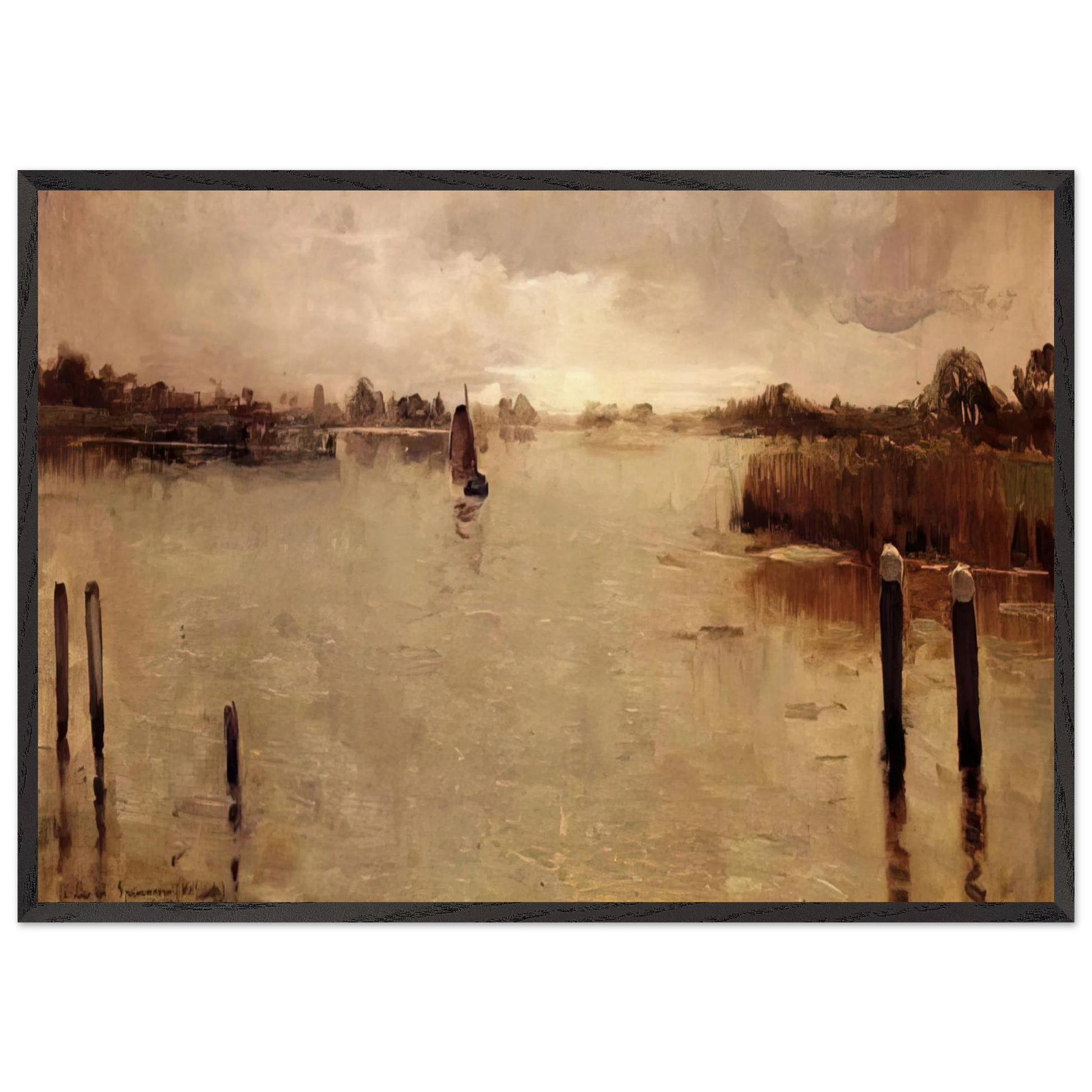 SPAARNWOUDE ISLAND 1883 - Theo van Rysselberghe Framed Art Print – Black Wooden Frame - Default Title - -Framed Art Print