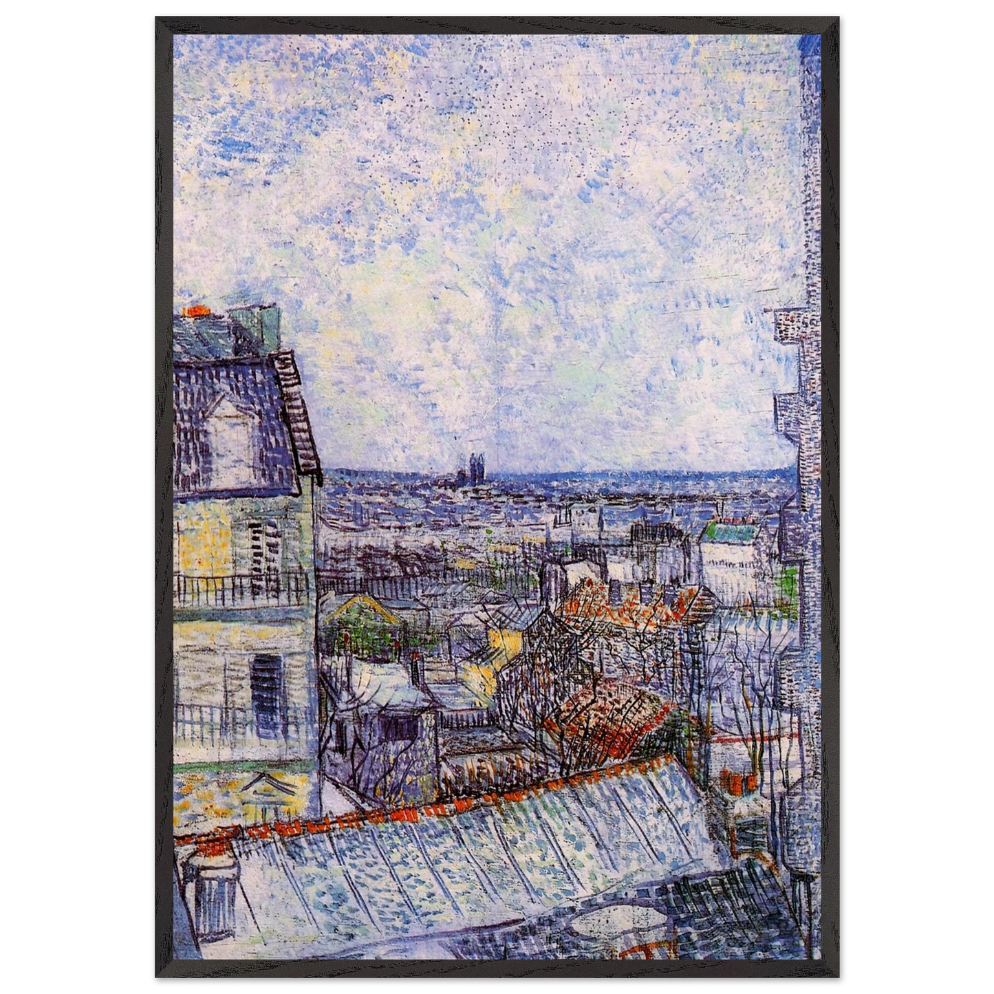 View from Vincents room in the Rue Lepic - Vincent van Gogh Framed Art Print – Black Wooden Frame - Default Title - -Framed Art Print
