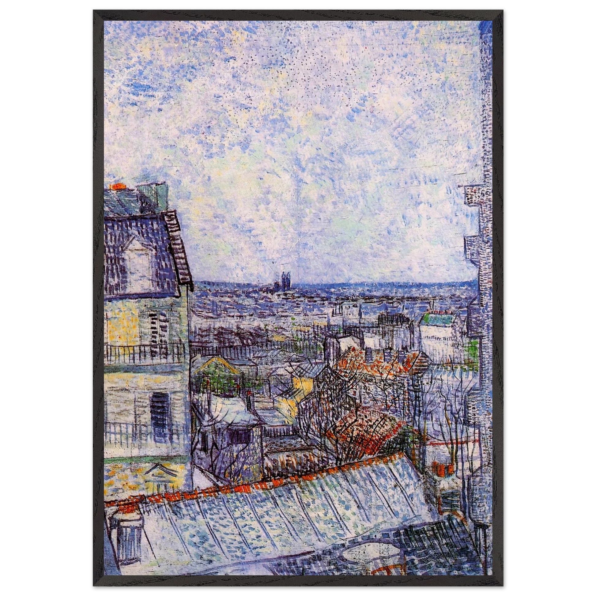 View from Vincents room in the Rue Lepic - Vincent van Gogh Framed Art Print – Black Wooden Frame - Default Title - -Framed Art Print