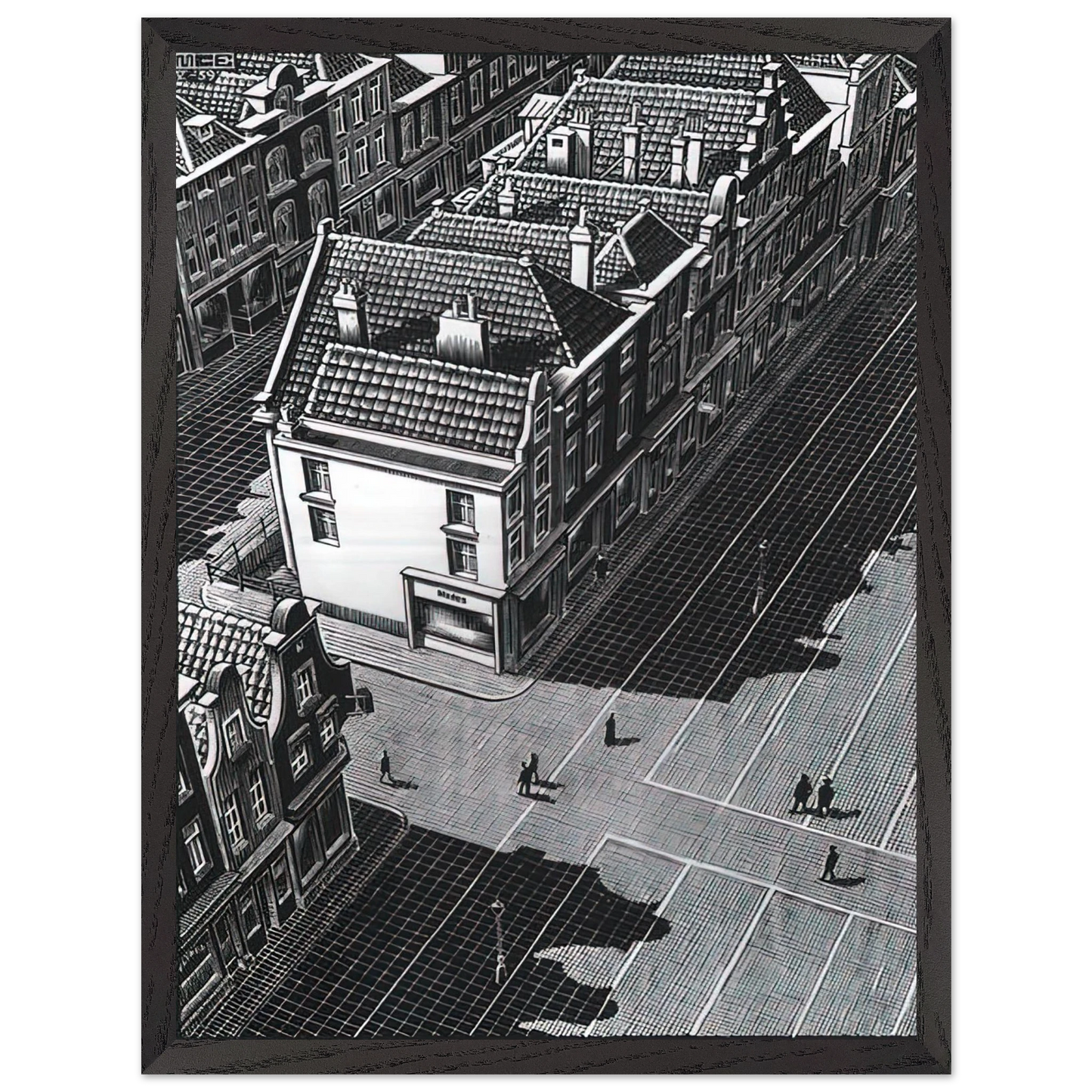 MC Escher - DELFT Wall Art - 21x29.7 cm / 8x12" - Premium Wooden Framed Poster With Fine Art Paper - Wood frame