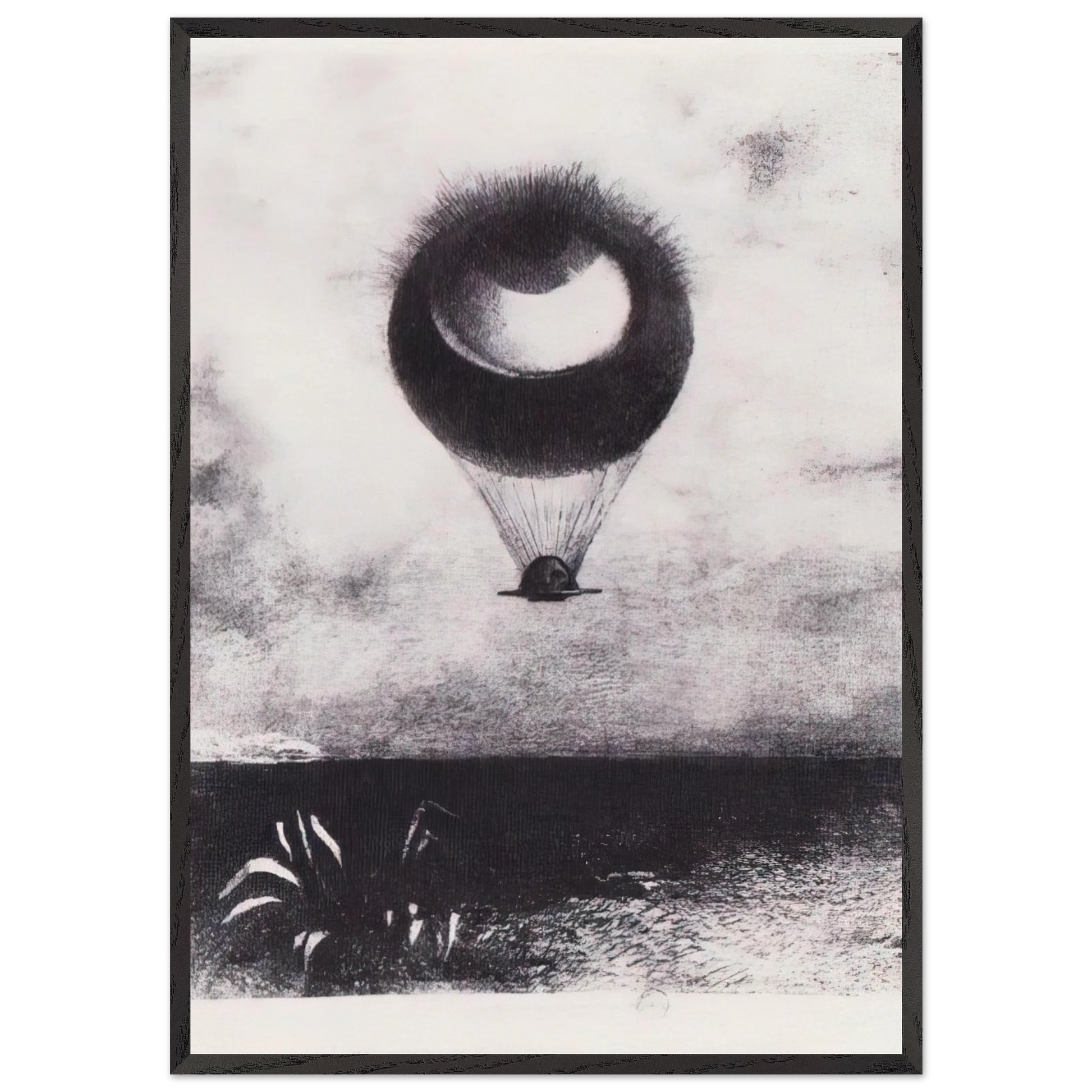 THE EYE LIKE A STRANGE BALLOON GOES TO INFINITY 1882 - Odilon Redon Framed Art Print – Black Wooden Frame - Default Title - -Framed Art Print