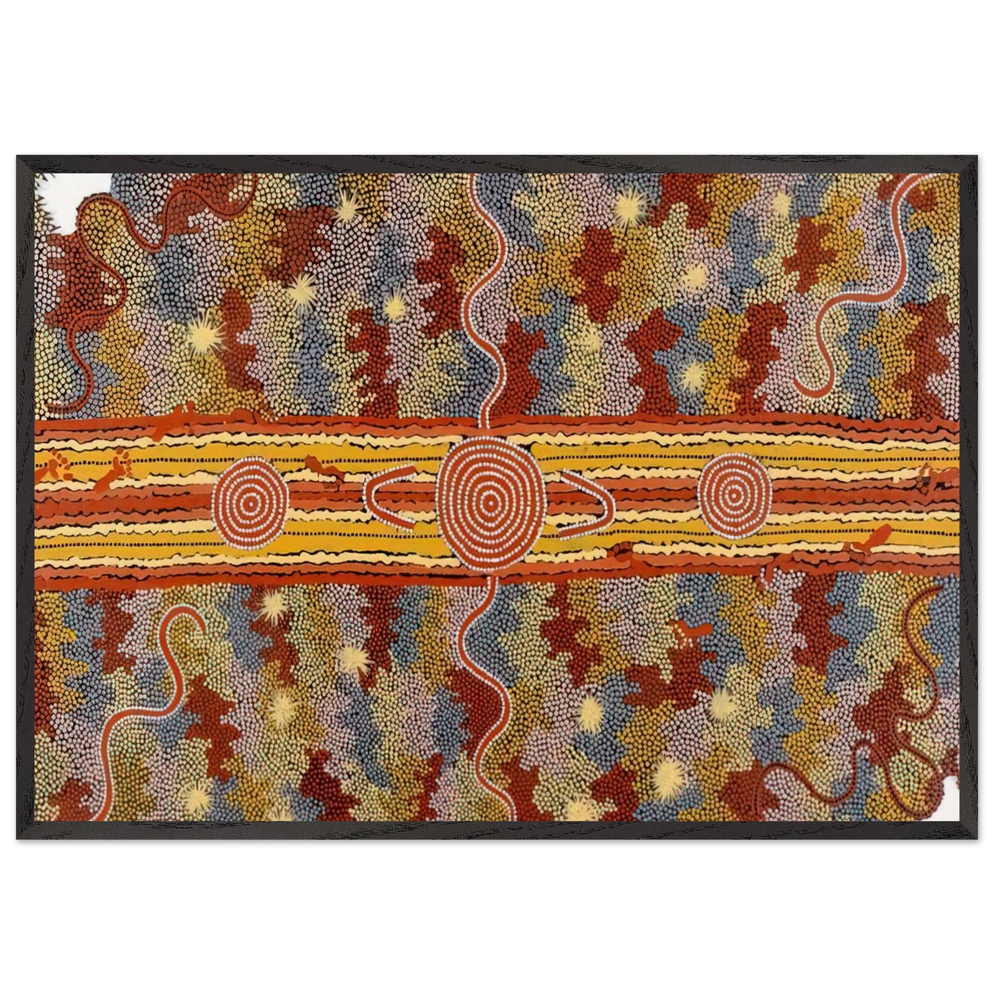 Corrobboree Dreaming - Native Art - Clifford Possum Tjapaltjarri Framed Art Print – Black Wooden Frame - Default Title - -Framed Art Print