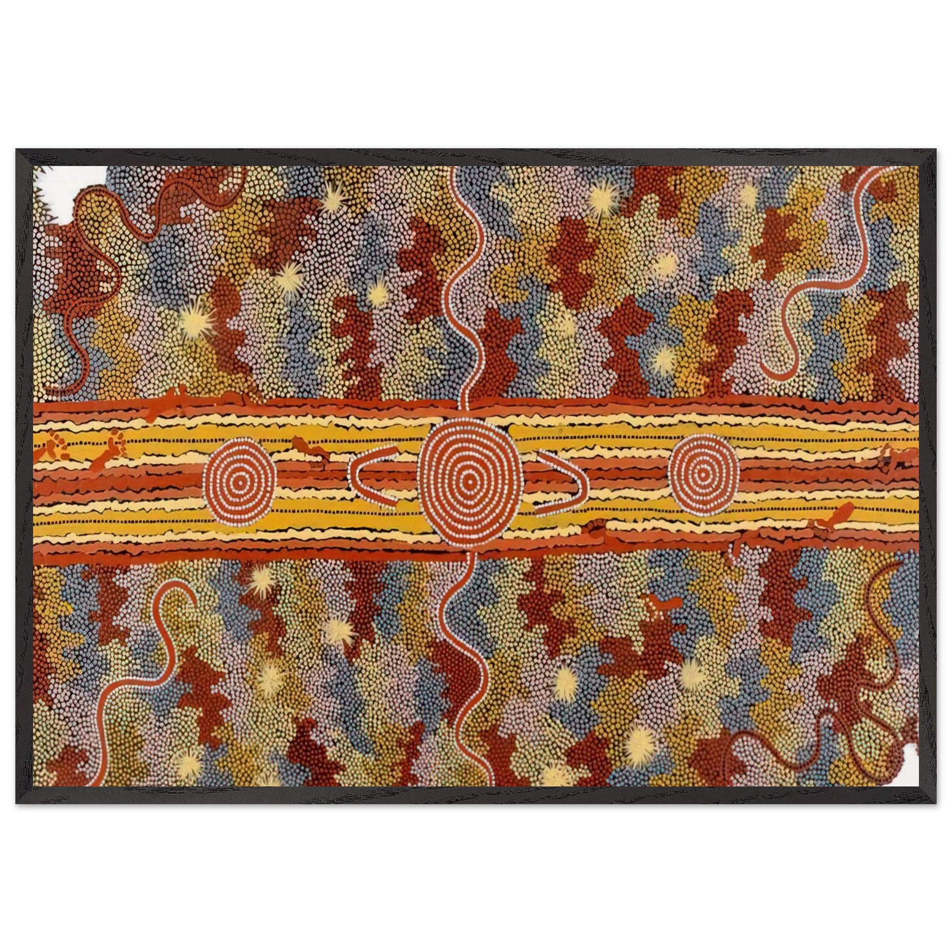 Corrobboree Dreaming - Native Art - Clifford Possum Tjapaltjarri Framed Art Print – Black Wooden Frame - Default Title - -Framed Art Print