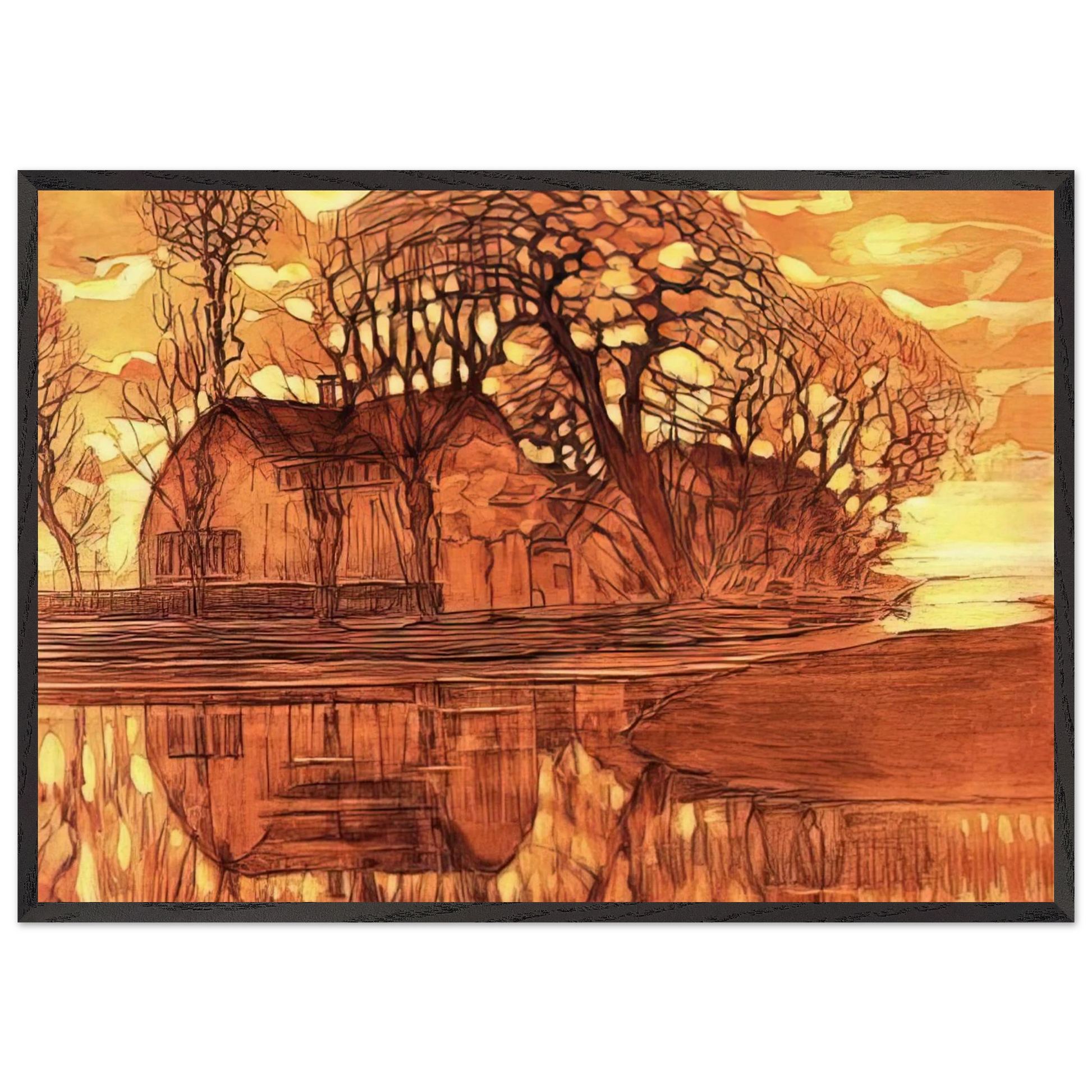 Farm at Duivendrecht - Piet Mondrian 70x100 cm / 28x40 inches Framed Art Print – Black Wooden Frame