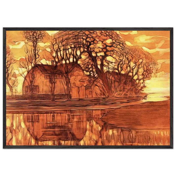 Farm at Duivendrecht - Piet Mondrian 70x100 cm / 28x40 inches Framed Art Print – Black Wooden Frame