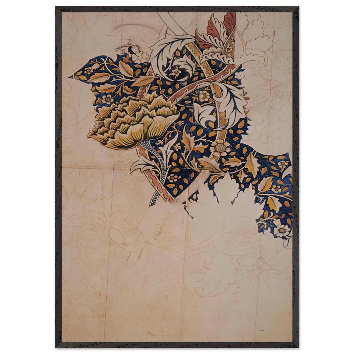 DESIGN FOR WINDRUSH PRINTED TEXTILE 1883 - William Morris Framed Art Print – Black Wooden Frame - Default Title - -Framed Art Print