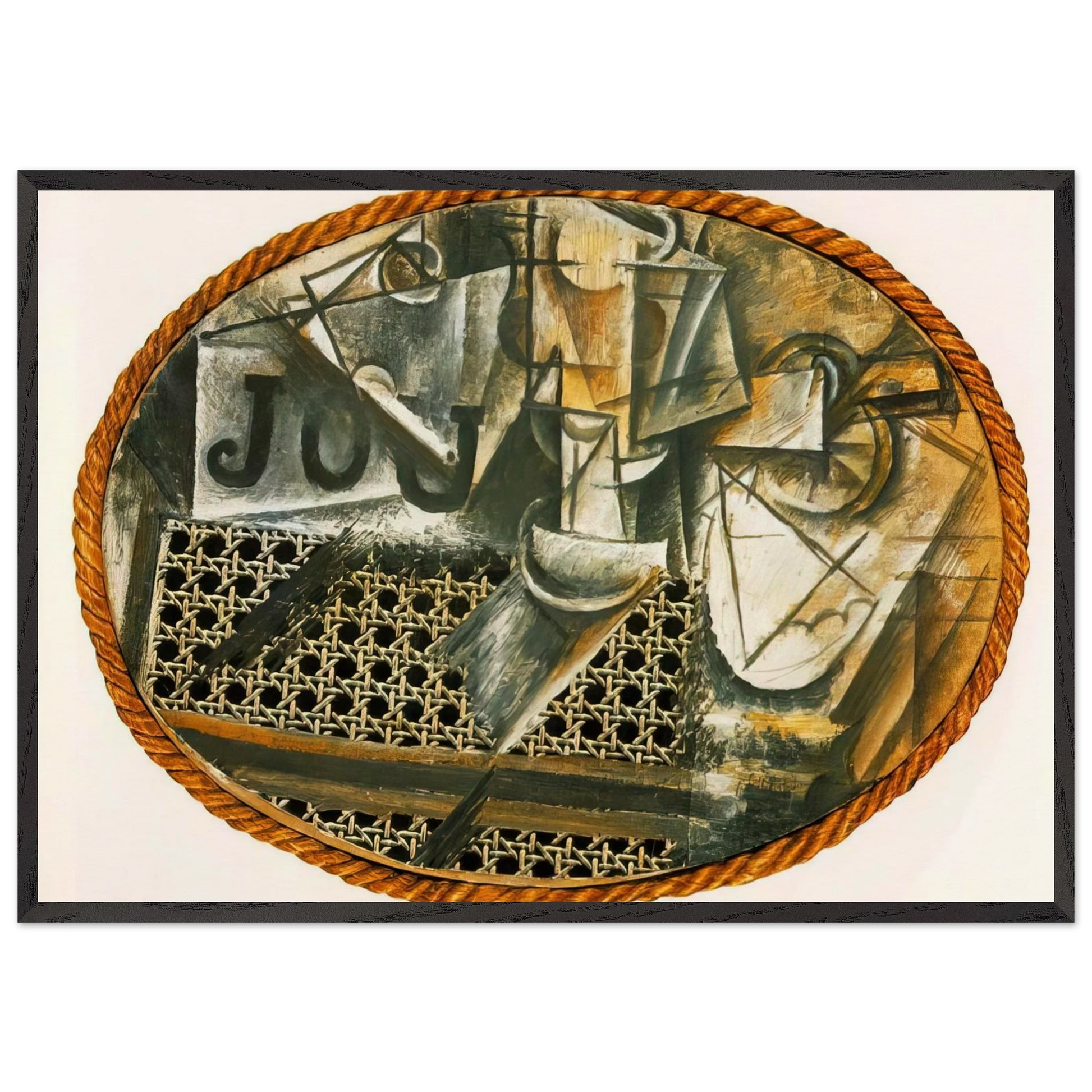 Still Life with Caned Chair - Pablo Picasso Framed Art Print – Black Wooden Frame - Default Title - -Framed Art Print