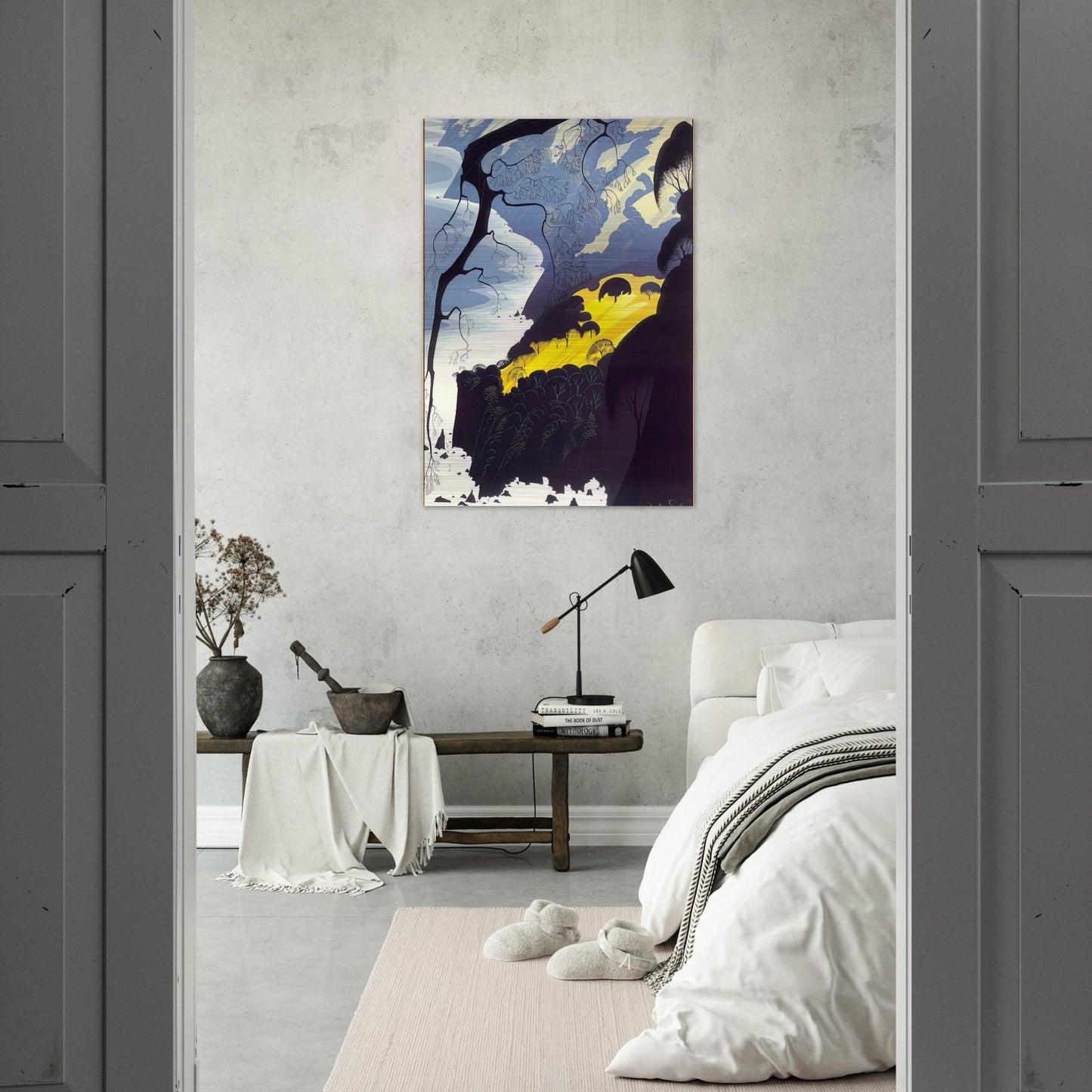 Carmel Highlands - Eyvind Earle Brushed Aluminum Print - 70x100 cm / 28x40 inches | Eyvind Earle Aluminum Print | Eyvind Earle Prints