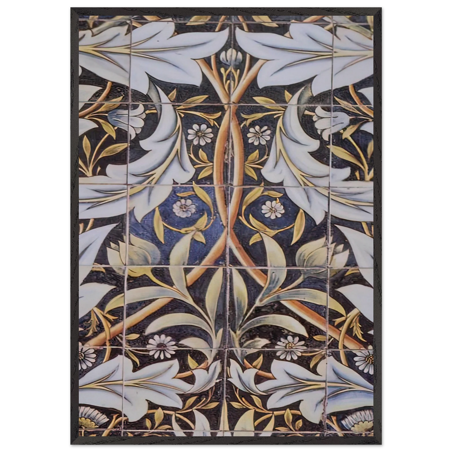 PANEL OF CERAMIC TILES DESIGNED BY MORRIS AND PRODUCED BY WILLIAM DE MORGAN 1876 - William Morris Framed Art Print – Black Wooden Frame - Default Title - -Framed Art Print