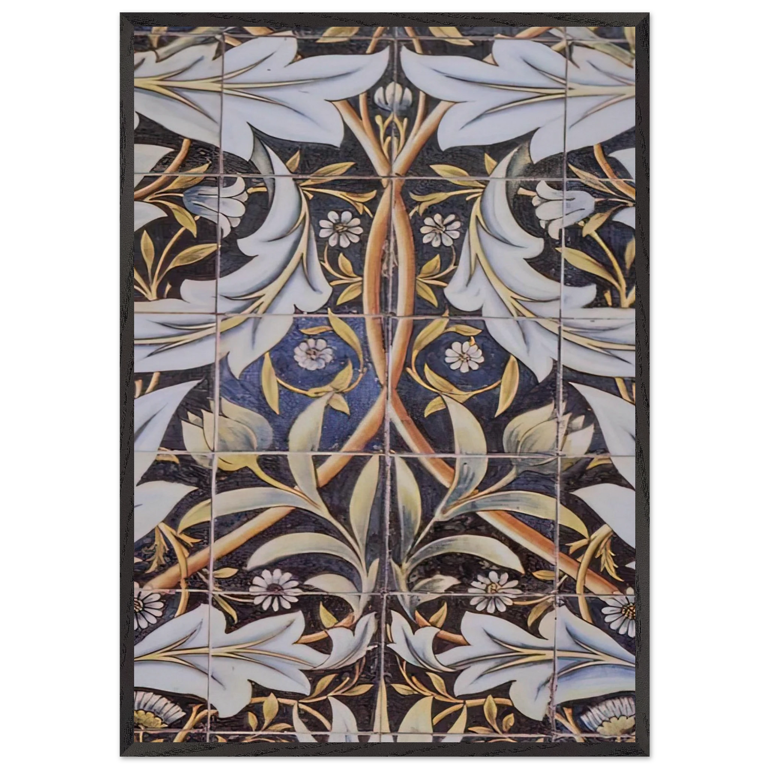 PANEL OF CERAMIC TILES DESIGNED BY MORRIS AND PRODUCED BY WILLIAM DE MORGAN 1876 - William Morris 70x100 cm / 28x40 inches Framed Art Print – Black Wooden Frame
