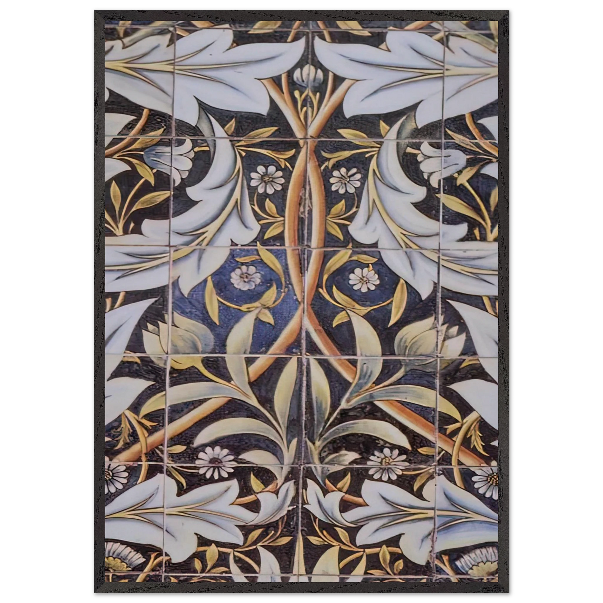 PANEL OF CERAMIC TILES DESIGNED BY MORRIS AND PRODUCED BY WILLIAM DE MORGAN 1876 - William Morris Framed Art Print – Black Wooden Frame - Default Title - -Framed Art Print