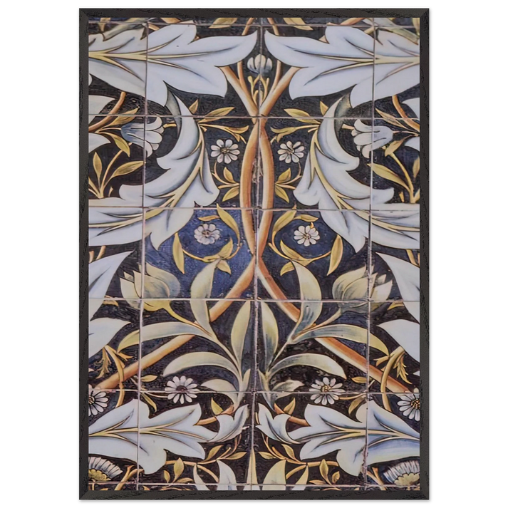 PANEL OF CERAMIC TILES DESIGNED BY MORRIS AND PRODUCED BY WILLIAM DE MORGAN 1876 - William Morris 70x100 cm / 28x40 inches Framed Art Print – Black Wooden Frame