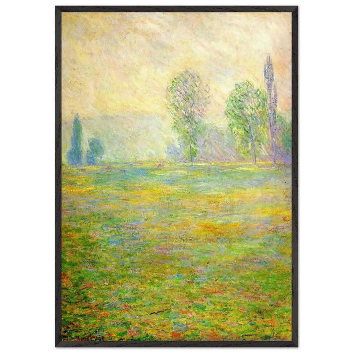 Meadows in Giverny - claude monet 70x100 cm / 28x40 inches Framed Art Print – Black Wooden Frame