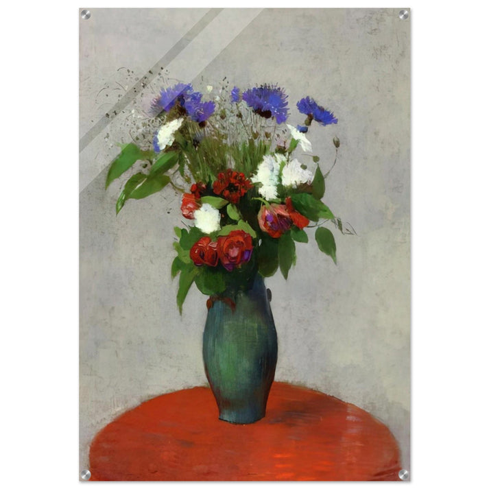 VASE OF FLOWERS ON A RED TABLECLOTH - Odilon Redon Acrylic Print - 70x100 cm / 28x40″ inches