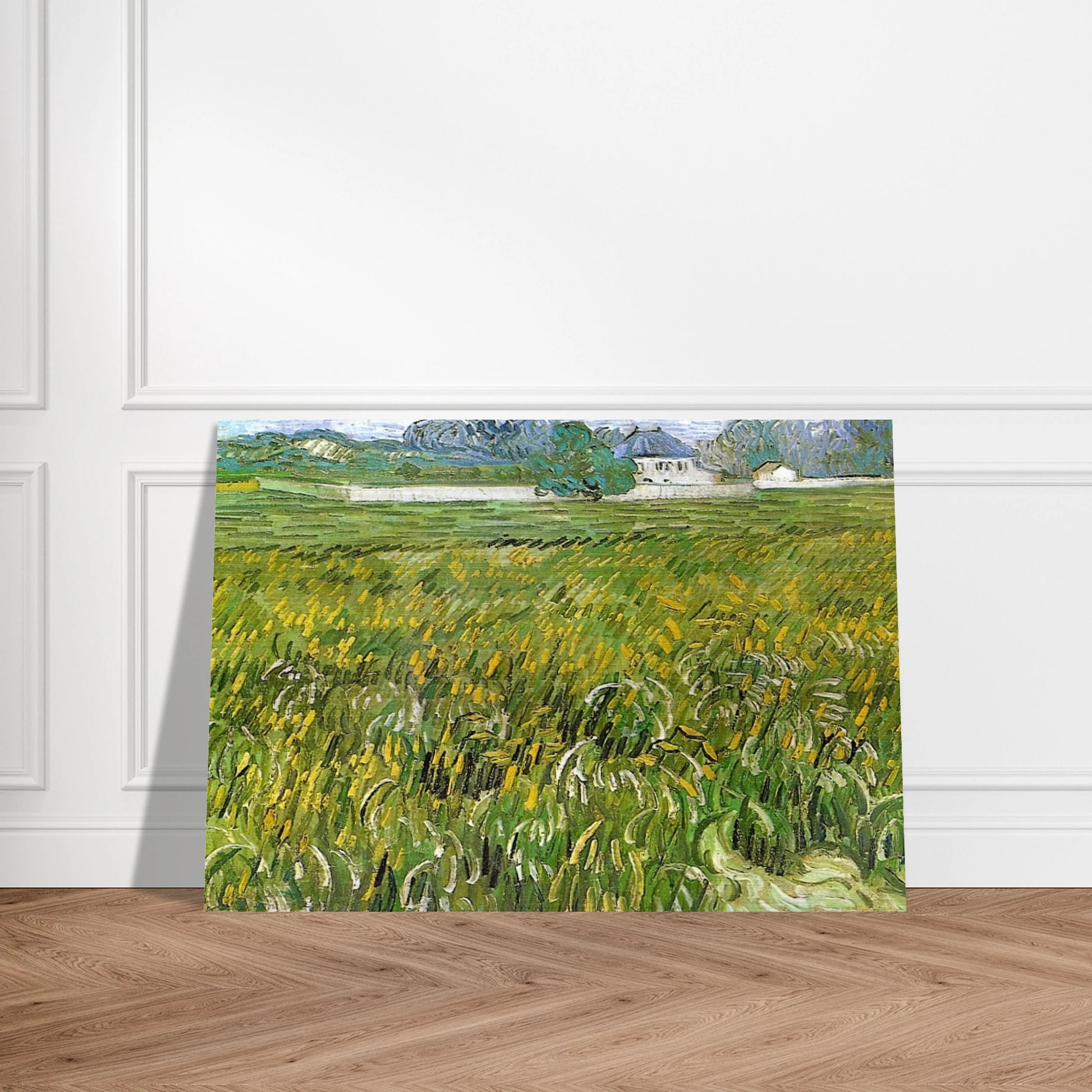 Wheat Field at Auvers with White House - Vincent van Gogh Brushed Aluminum Print - 70x100 cm / 28x40 inches | Vincent van Gogh Aluminum Print | Vincent van Gogh Prints