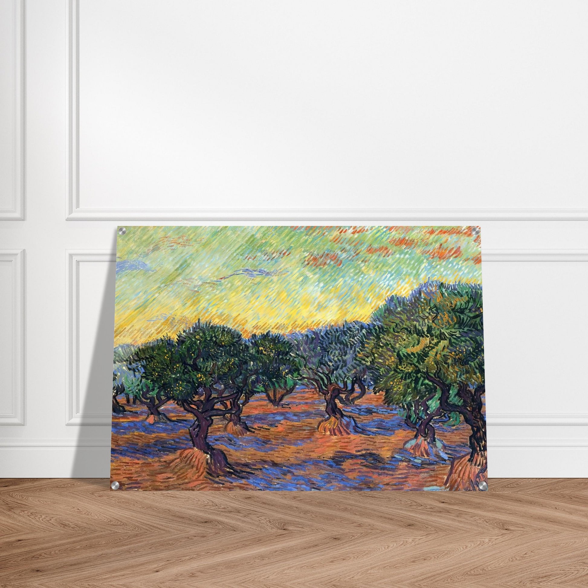 Olive Grove - Orange Sky - Vincent van Gogh Acrylic Print - 70x100 cm / 28x40″ inches