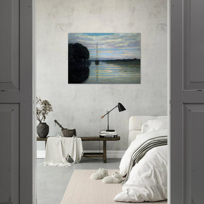 River view with a boat Sun - Piet Mondrian Brushed Aluminum Print - 70x100 cm / 28x40 inches | Piet Mondrian Aluminum Print | Piet Mondrian Prints