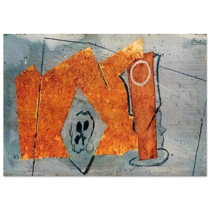 Playing Card and Glass - 1914 - Pablo Picasso Brushed Aluminum Print - 70x100 cm / 28x40 inches | Pablo Picasso Aluminum Print | Pablo Picasso Prints