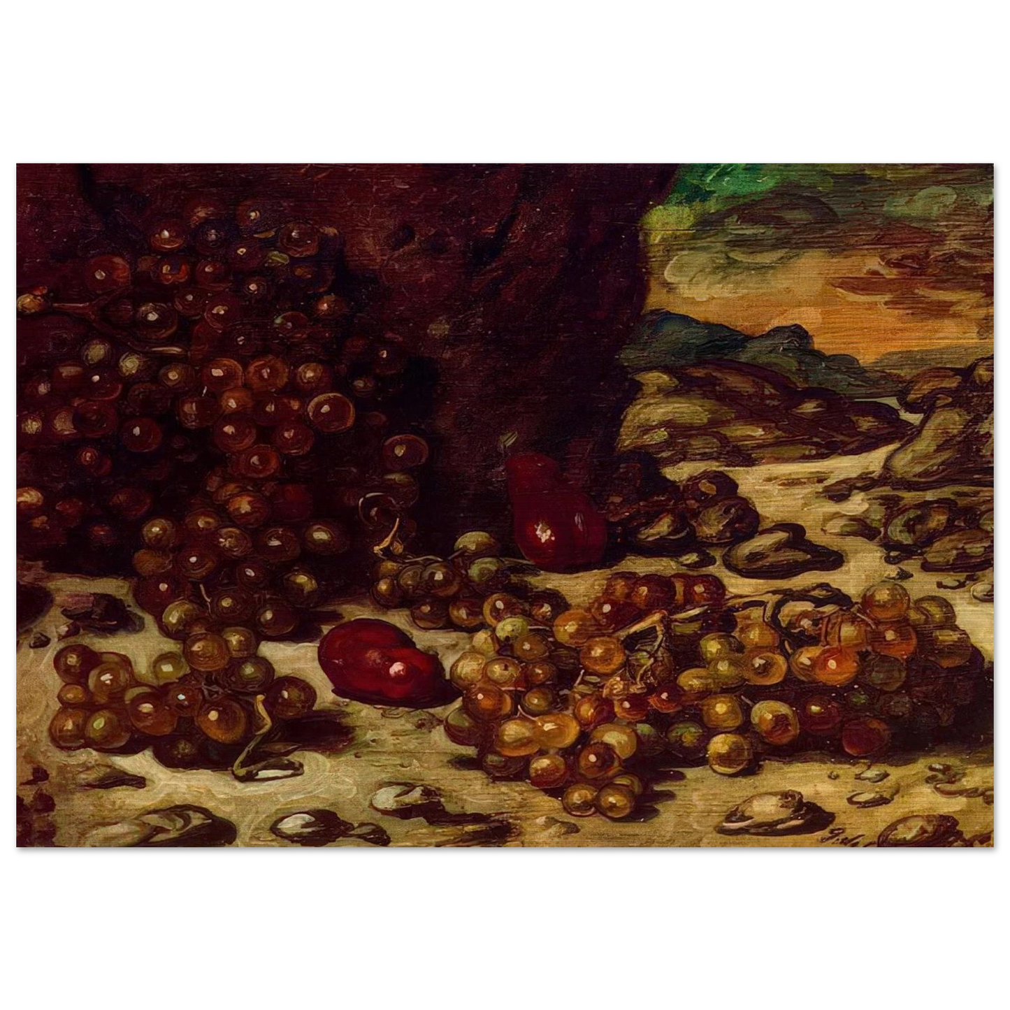 STILL LIFE WITH ROCKY LANDSCAPE 1942 - Giorgio de Chirico Brushed Aluminum Print - 70x100 cm / 28x40 inches | Giorgio de Chirico Aluminum Print | Giorgio de Chirico Prints
