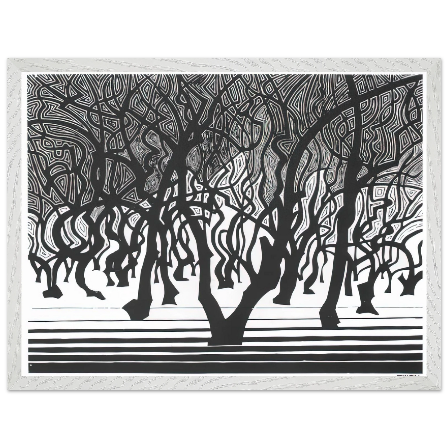 MC Escher - WOODS NEAR MENTON Wall Art - 60x80 cm / 24x32 inches - Premium Wooden Framed Poster With Fine Art Paper - White frame
