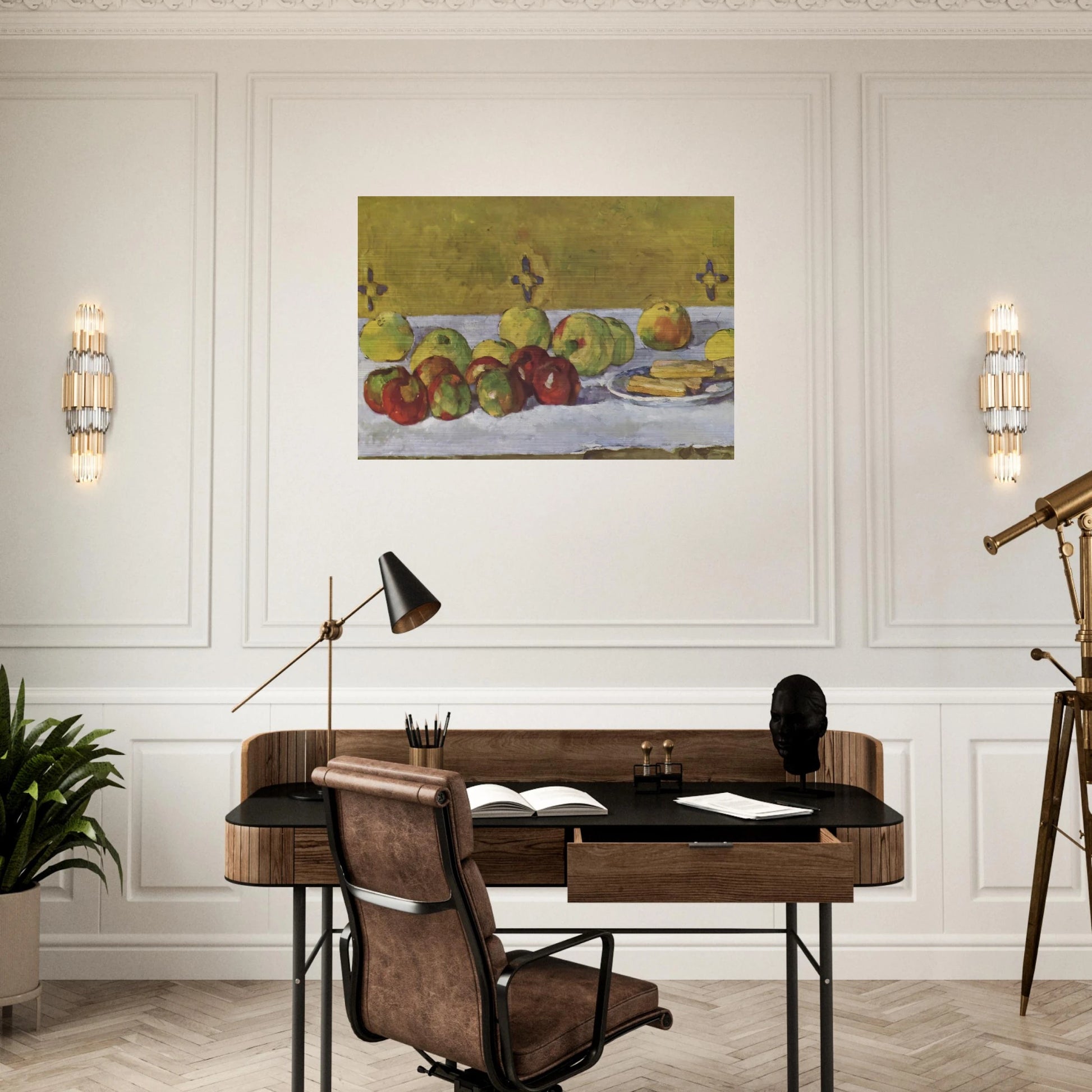 Still life with apples and biscuits - Paul Cézanne Brushed Aluminum Print - 70x100 cm / 28x40 inches | Paul Cézanne Aluminum Print | Paul Cézanne Prints