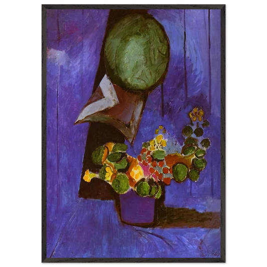 FLOWERS AND CERAMIC PLATE - Henri Matisse 70x100 cm / 28x40 inches Framed Art Print – Black Wooden Frame