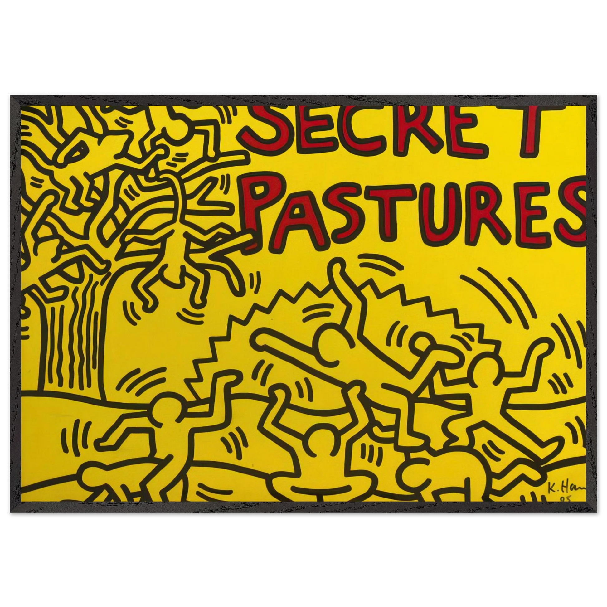 A POSTER FOR THE BILL T JONES AND ARNIE ZANE PERFORMANCE PIECE SECRET PASTURES 1984 N1 - Keith Haring Framed Art Print – Black Wooden Frame - Default Title - -Framed Art Print