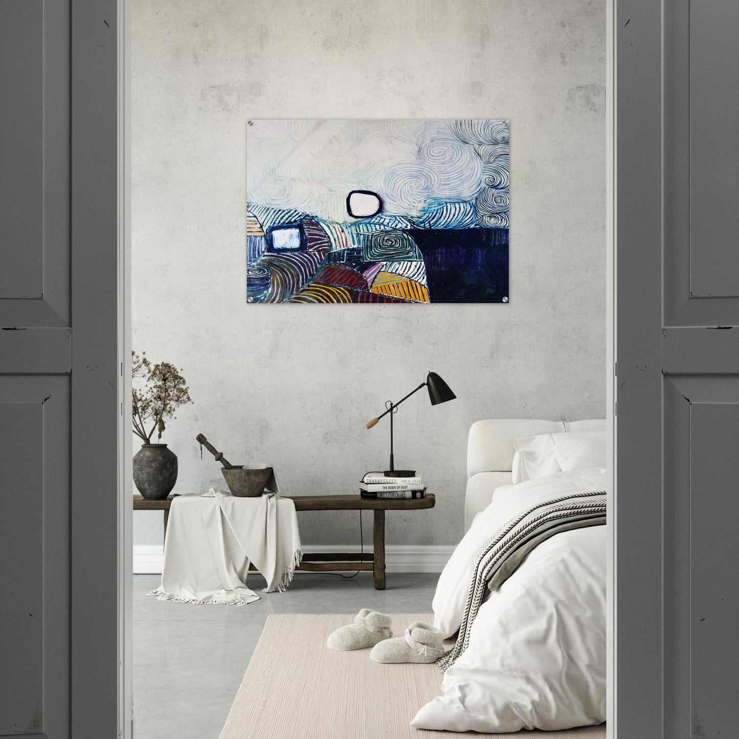 Spiral Development in Green Violet Blue  Gold - 1951 - Victor Pasmore Acrylic Print - 70x100 cm / 28x40″ inches | Victor Pasmore Wall Art | Victor Pasmore Prints