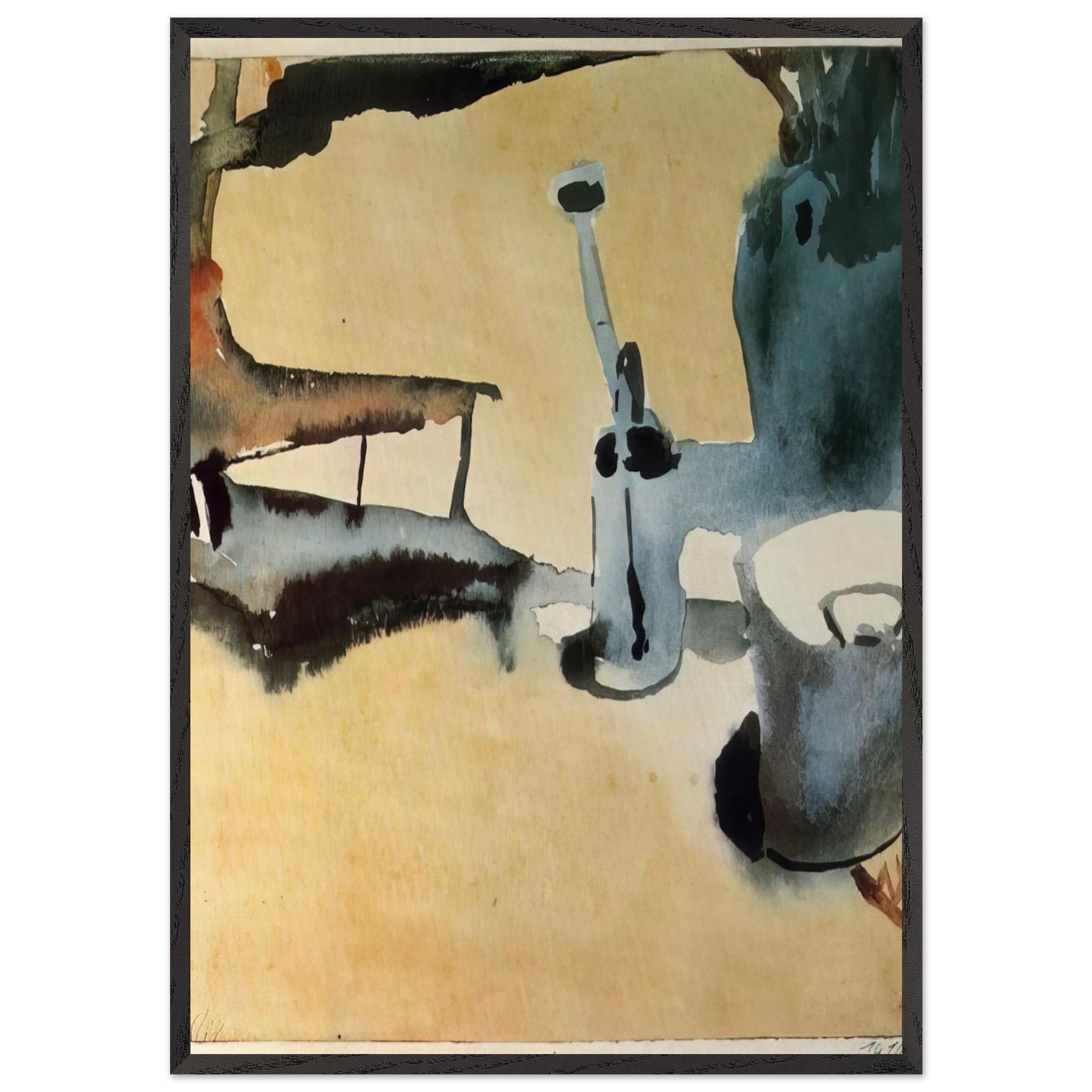 FLOWER STAND WITH WATERING CAN AND BUCKET 1910 - Paul Klee Framed Art Print – Black Wooden Frame - Default Title - -Framed Art Print