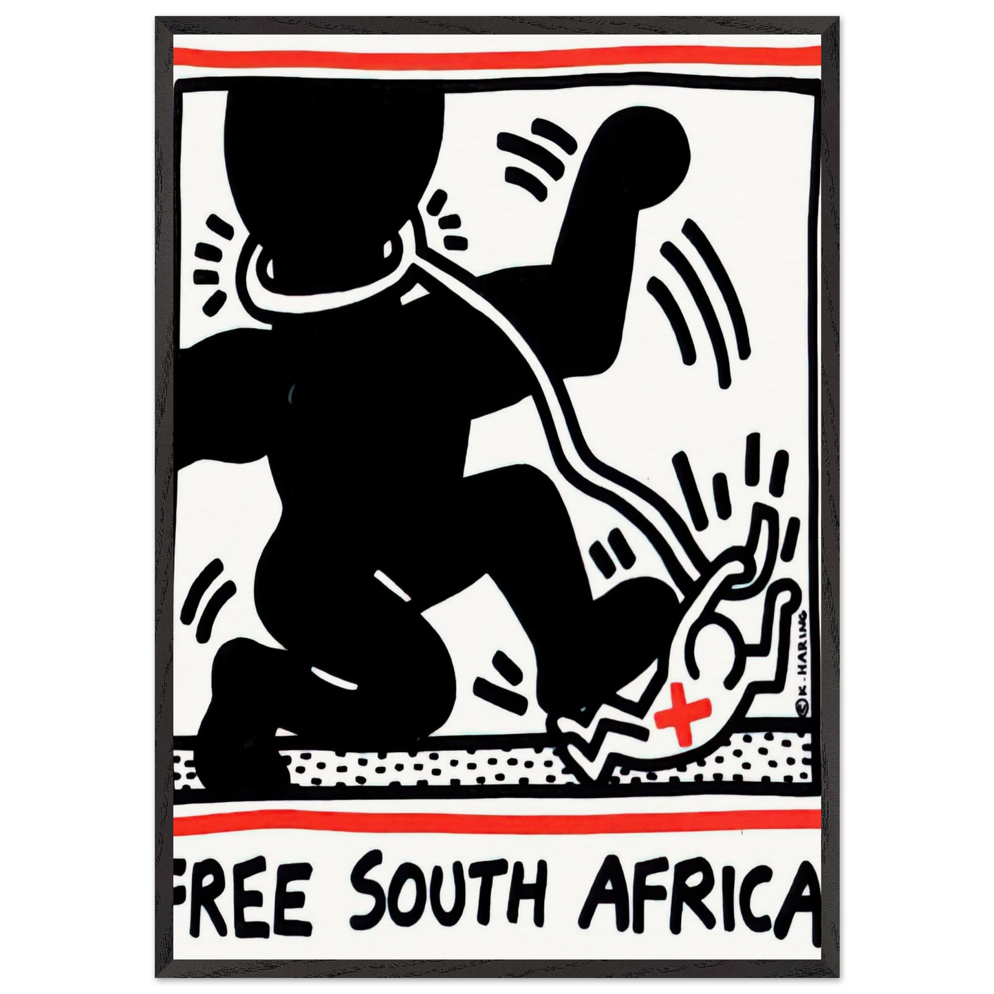FREE SOUTH AFRICA 1985 N1 - Keith Haring Framed Art Print – Black Wooden Frame - Default Title - -Framed Art Print