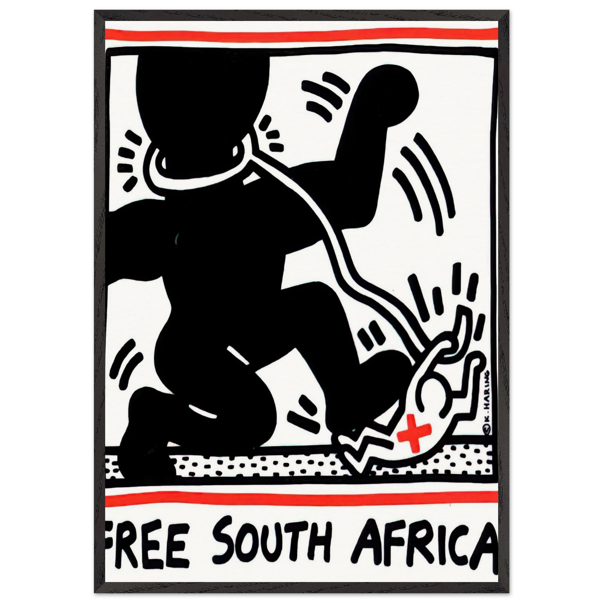 FREE SOUTH AFRICA 1985 N1 - Keith Haring Framed Art Print – Black Wooden Frame - Default Title - -Framed Art Print
