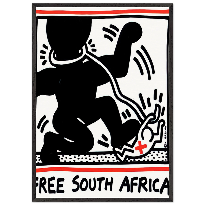 FREE SOUTH AFRICA 1985 N1 - Keith Haring 70x100 cm / 28x40 inches Framed Art Print – Black Wooden Frame