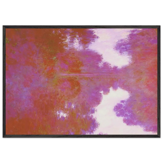 Misty Morning on the Seine Mauve - claude monet 70x100 cm / 28x40 inches Framed Art Print – Black Wooden Frame