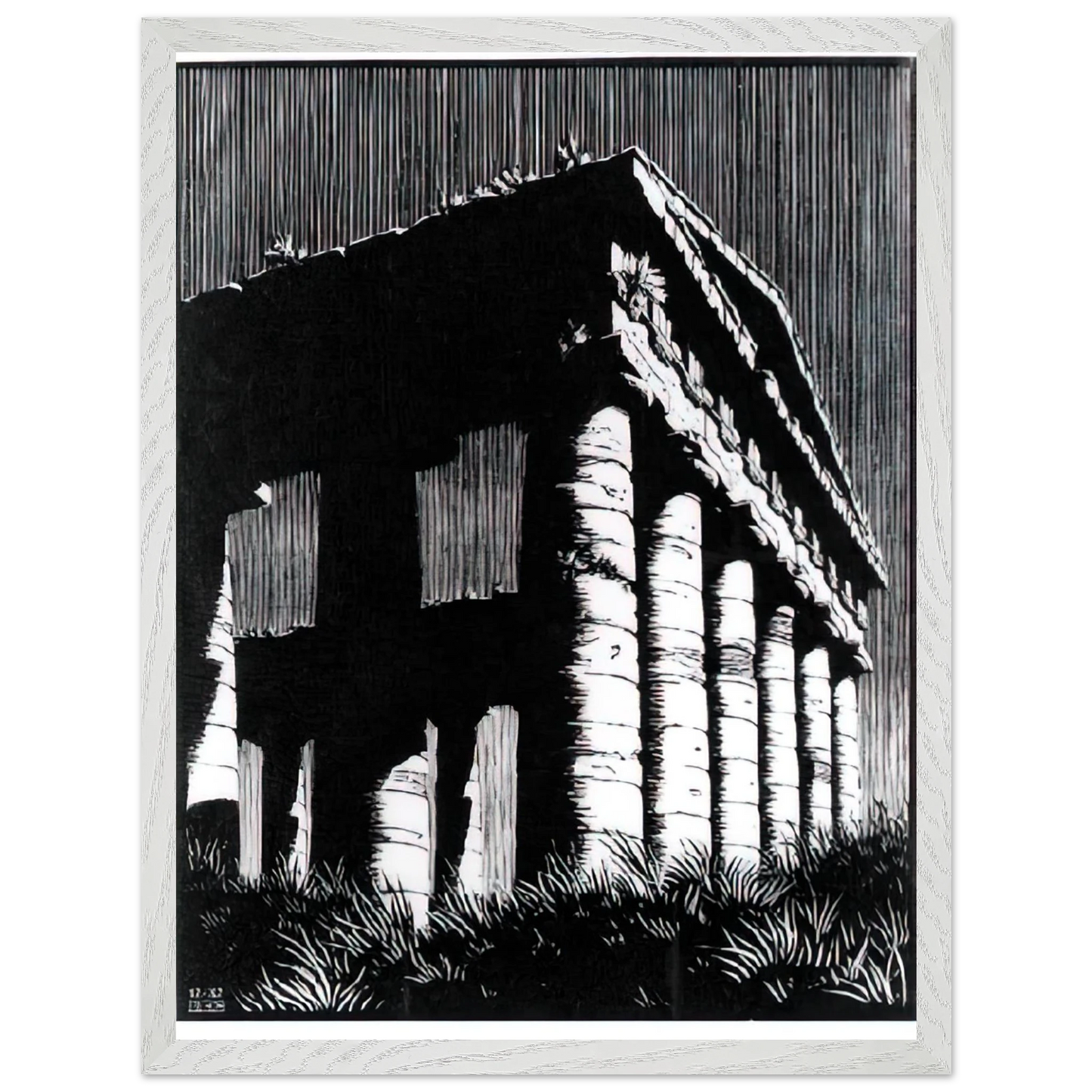 MC Escher - TEMPLE OF SEGESTE SICILY Wall Art - 21x29.7 cm / 8x12" - Premium Wooden Framed Poster With Fine Art Paper - Black frame