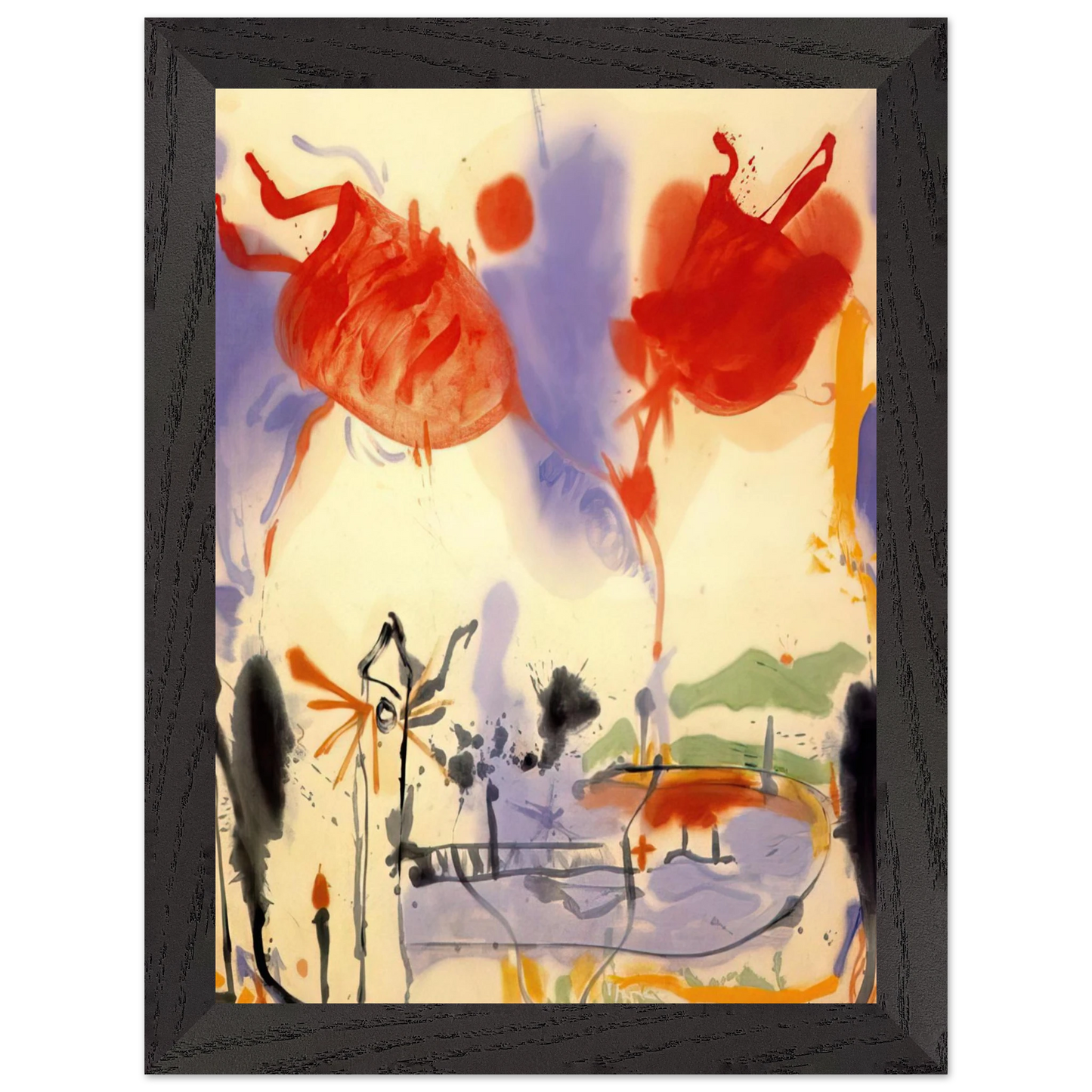 Helen Frankenthaler - Round Trip - 1957 Wall art - 28x43  cm / XL (11x17 inches) - Premium Wooden Framed Poster With Fine Art Paper - Black frame